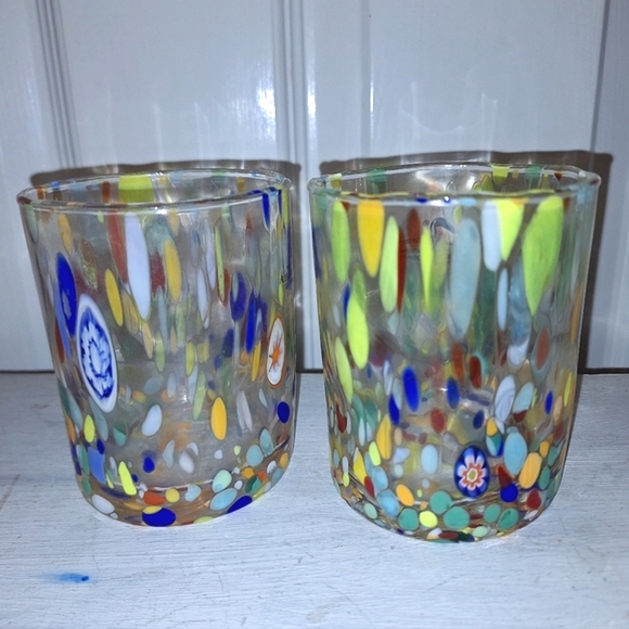 2 Murano Drinking Glasses Millefiori Glass Cups Tumblers Made Italy Millefiori - Picture 8 of 16